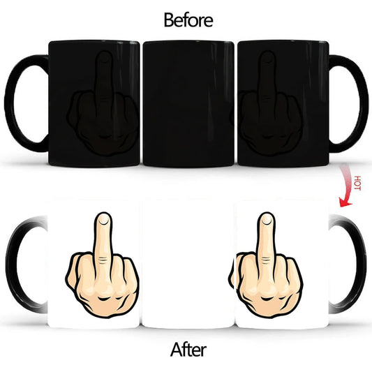 Funny middle finger Discoloration mug,Ceramic Discoloration Coffee Tea Milk Mugs Color Changing Cup Novelty Gifts BSKT-108