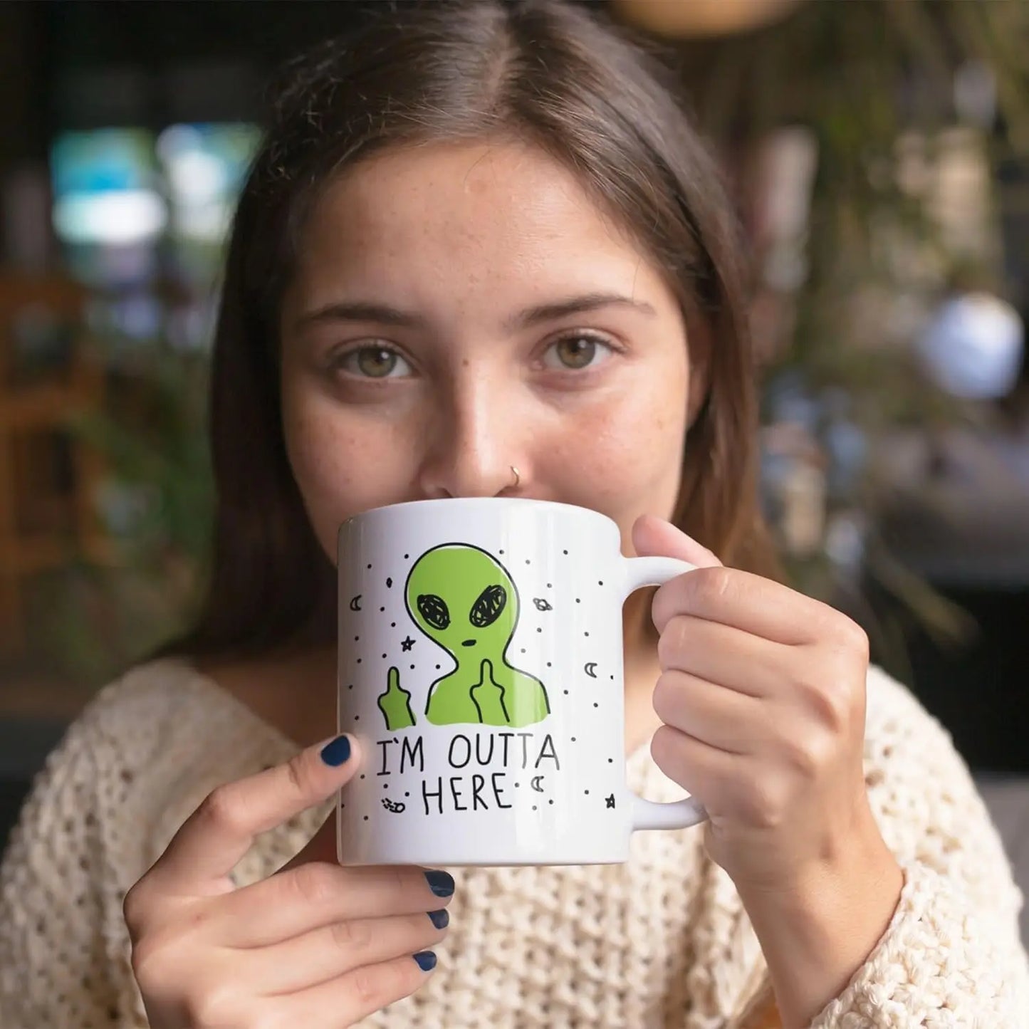 Alien Coffe Mug Funny Coffee Mugs Adult Humor Double Sided Print Ceramic Coffee Cups as Space Gifts Breakfast drinking water cup