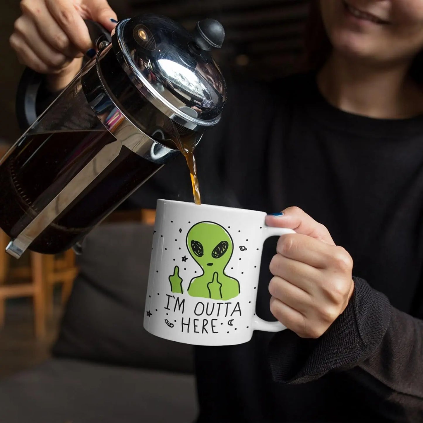 Alien Coffe Mug Funny Coffee Mugs Adult Humor Double Sided Print Ceramic Coffee Cups as Space Gifts Breakfast drinking water cup