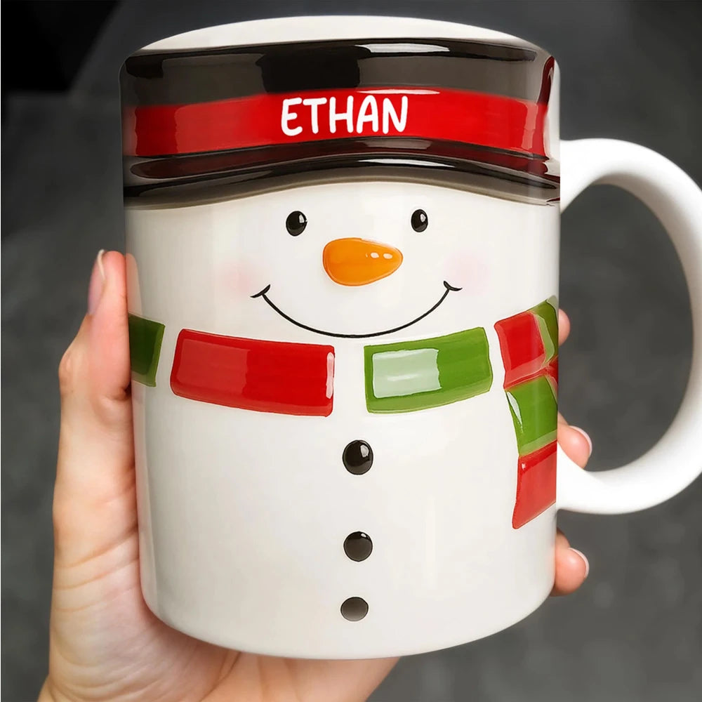 Personalized Christmas Ceramic Mug - Santa Penguin Snowman Design with Name Engraving, 12oz Eco-Friendly Coffee Cup