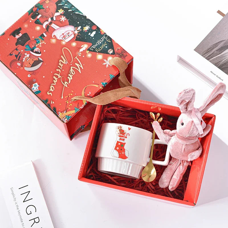 Christmas Ceramic Mug with Spoon & Rabbit Doll – Original Santa Claus Coffee Cup, Creative Holiday Gift

Add festive charm to your mornings with this Christmas Ceramic Mug, featuring an adorable Santa Claus design and a cut