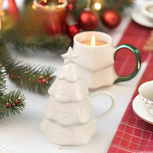 Creative DIY Christmas Tree Ceramic Cup Pure White Color it Yourself with Lid Mug Cup Couple Christmas Universal Coffee Cup