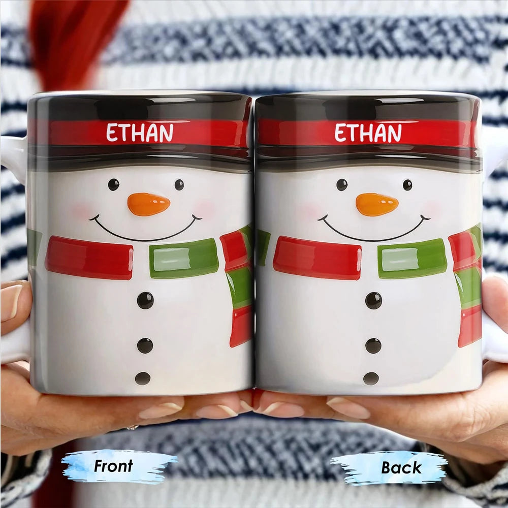 Personalized Christmas Ceramic Mug - Santa Penguin Snowman Design with Name Engraving, 12oz Eco-Friendly Coffee Cup