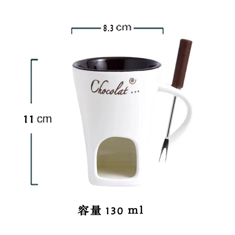 Ceramic Chocolate Cup European Candle Cup Cheese Chocolate Melting Ceramic Mug Heating Food Ceramic Mugwith Fork Creative Mugs